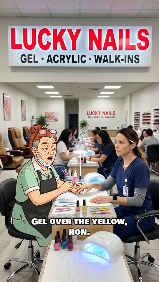Darlene the nail tech at Lucky Nails working on a woman's hands